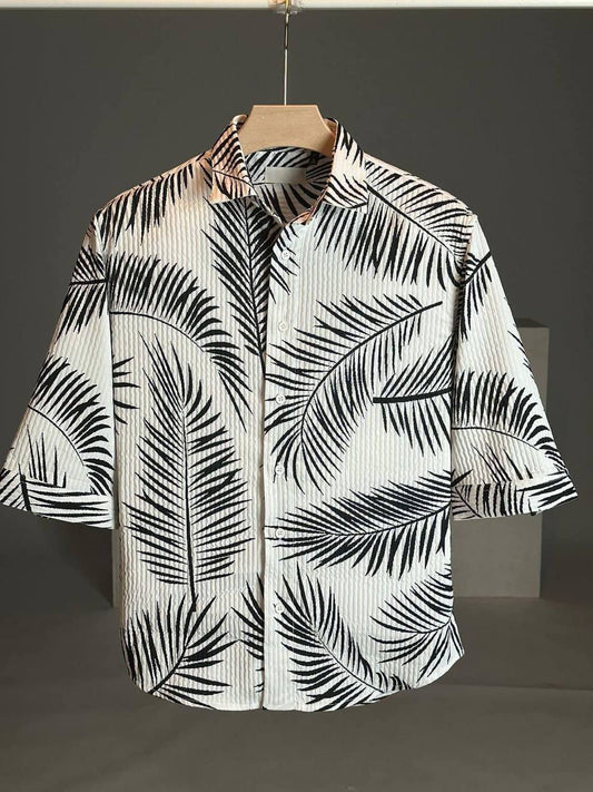 EVOCATIVE GREEN PALM LEAF PRINT SHIRT