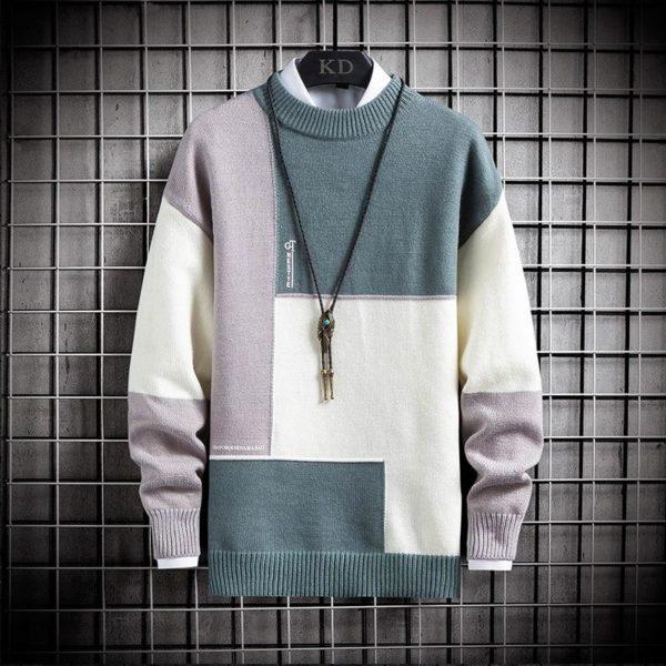 2021 Spring Autumn Patchwork Jumper Mens Sweater