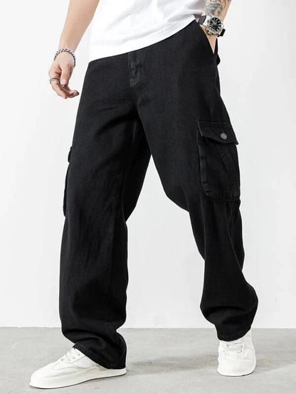 BLACK BAGGY MEN CARGO JEANS