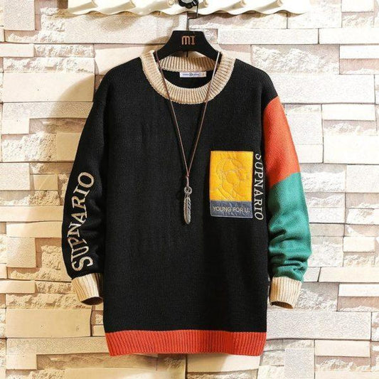 2021 New Sweaters Men’S Black Patchwork Long