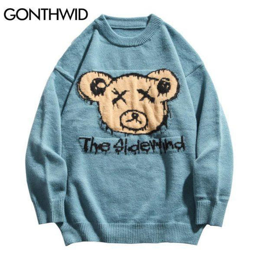 GONTHWID Knitted Bear Jumpers Sweaters Streetwear