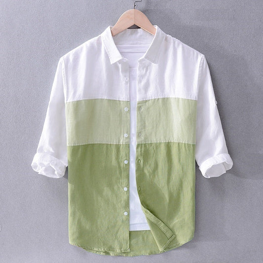White And Pista Colour Long Sleeves Men's Shirt