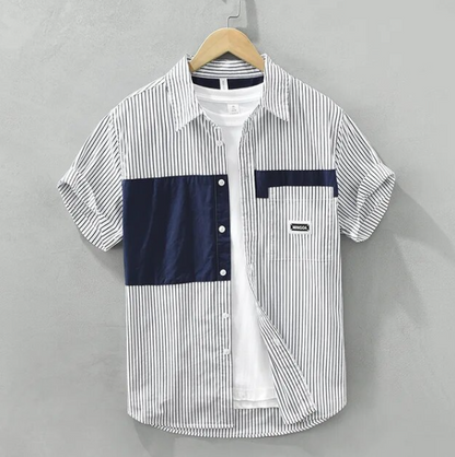 White & Blue Lining Casual Shirt For Men