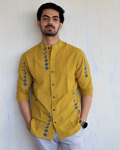 Mustard Eclipes Block-Printed Men'S Shirt