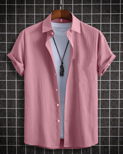 Bucolic Pink Seersucker Half Sleeve Shirt