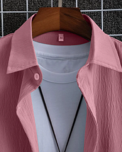 Bucolic Pink Seersucker Half Sleeve Shirt