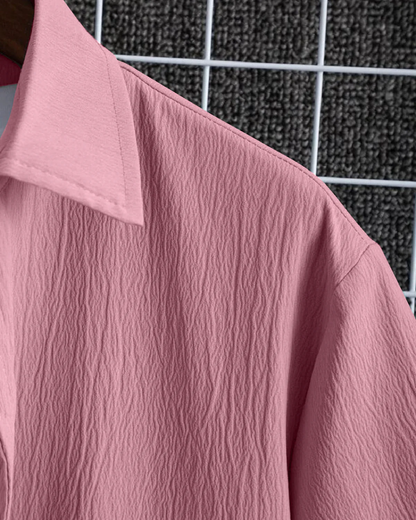 Bucolic Pink Seersucker Half Sleeve Shirt