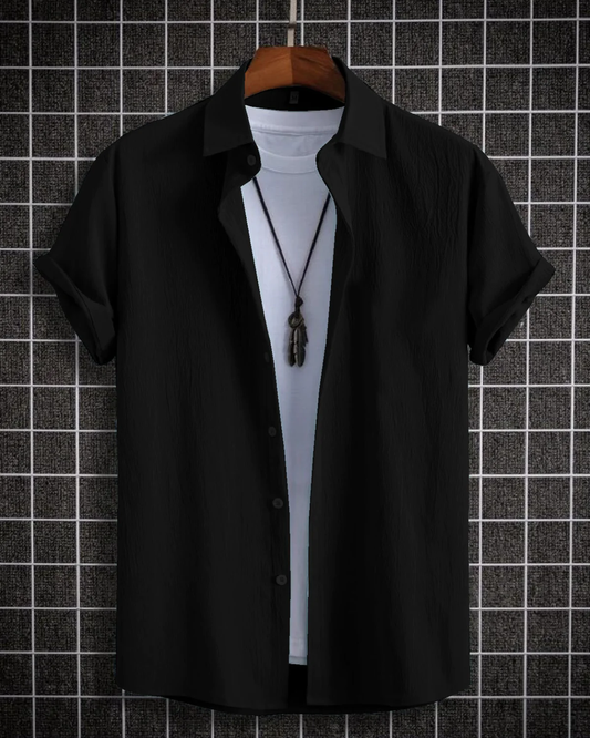 Quintessential Black Seersucker Half Sleeve Shirt