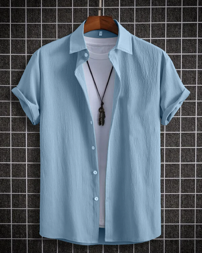 Sumptuous Blue Seersucker Half Sleeve Shirt