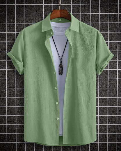 Redolent Olive Green Seersucker Half Sleeve Shirt