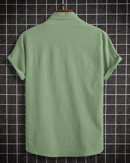 Redolent Olive Green Seersucker Half Sleeve Shirt