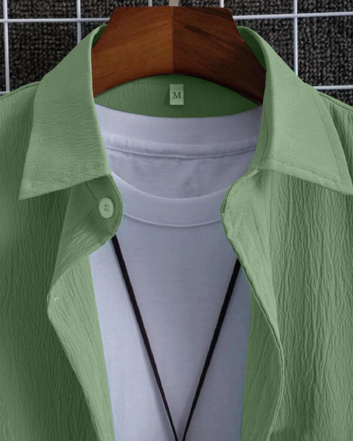 Redolent Olive Green Seersucker Half Sleeve Shirt