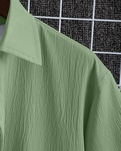 Redolent Olive Green Seersucker Half Sleeve Shirt