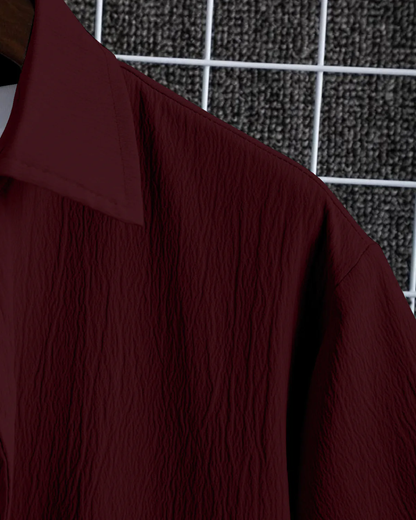 Glittering Maroon Seersucker Half Sleeve Shirt