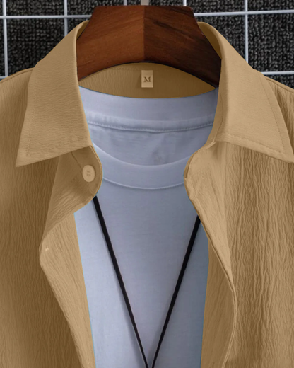 Exquisite Beige Seersucker Half Sleeve Shirt