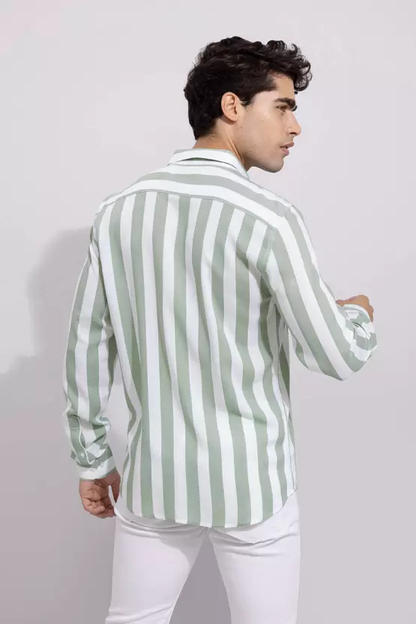 Casual Green Striped Shirt For Men