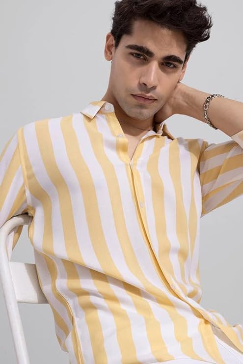 Casual Yellow Striped Shirt For Men