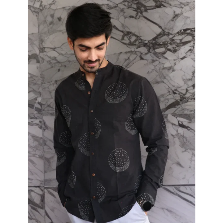 BLACK MOON BLOCK-PRINTED MEN'S SHIRT