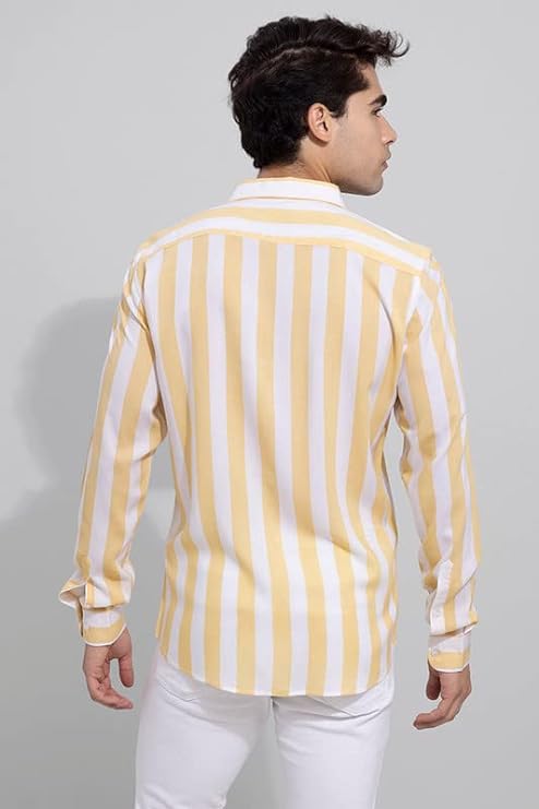 Casual Yellow Striped Shirt For Men