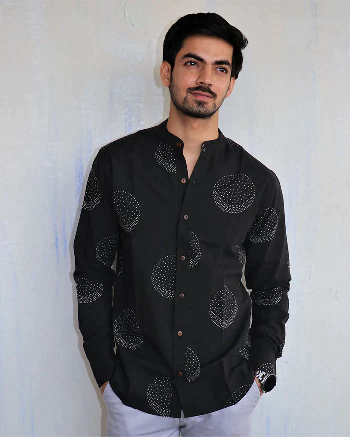 BLACK MOON BLOCK-PRINTED MEN'S SHIRT