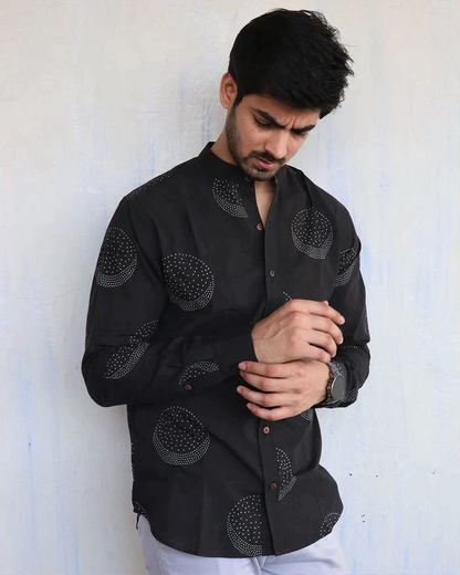 BLACK MOON BLOCK-PRINTED MEN'S SHIRT