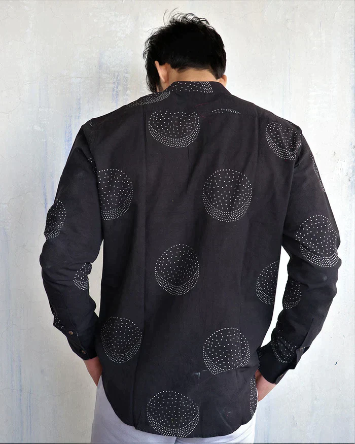 BLACK MOON BLOCK-PRINTED MEN'S SHIRT