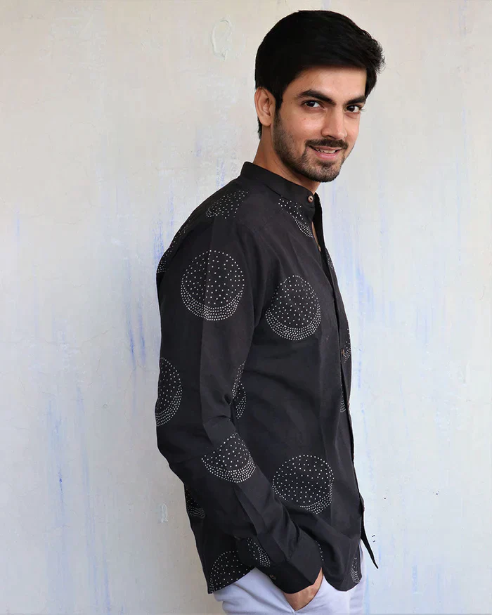 BLACK MOON BLOCK-PRINTED MEN'S SHIRT